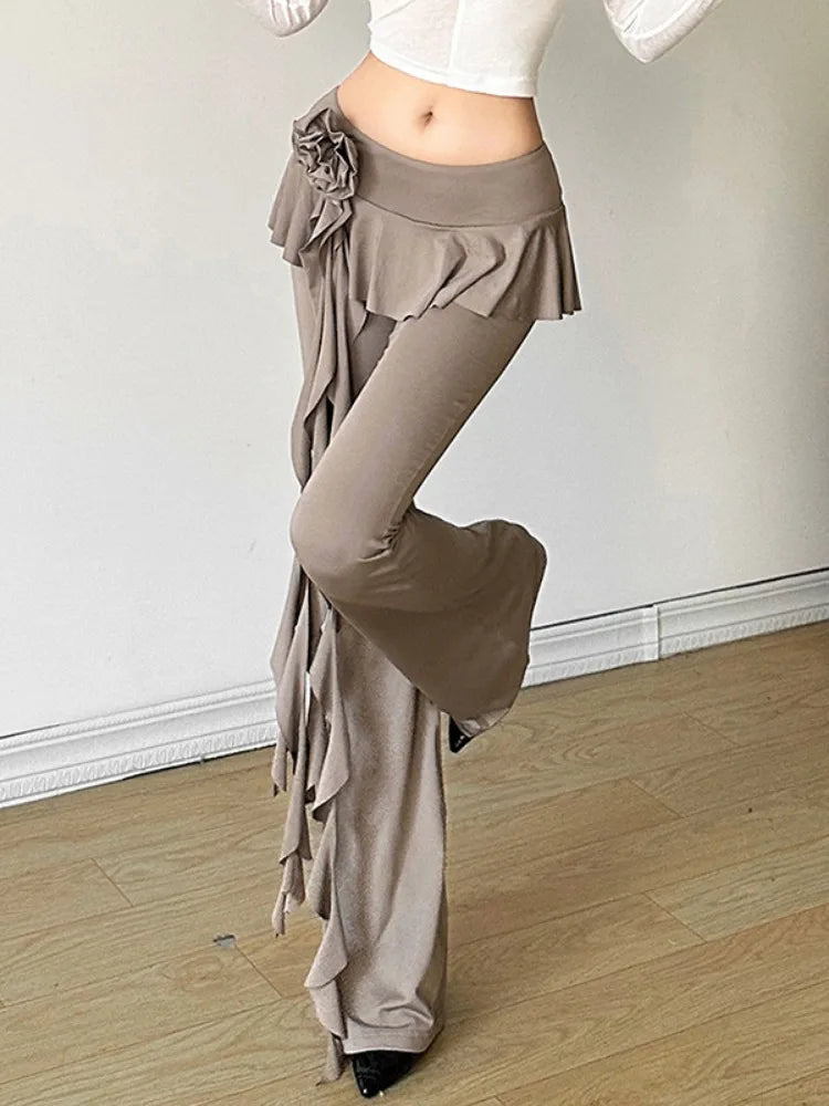 Ruffled Flower Straight Leg Vintage Pants