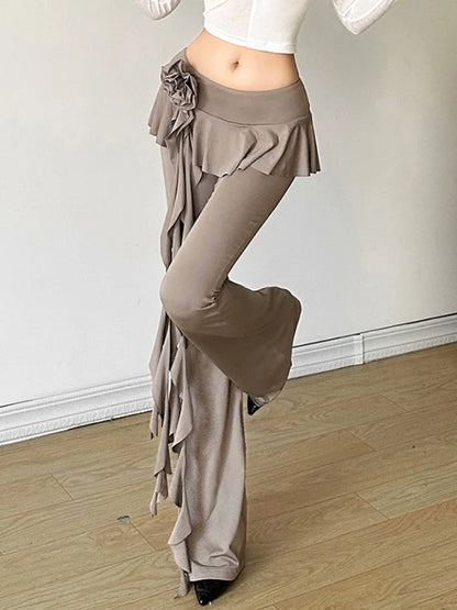 Ruffled Flower Straight Leg Vintage Pants