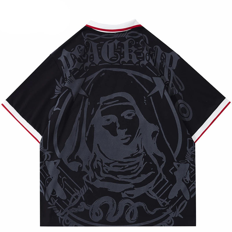 Virgin Mary Retro Graphic Embroidery Polo T-Shirt