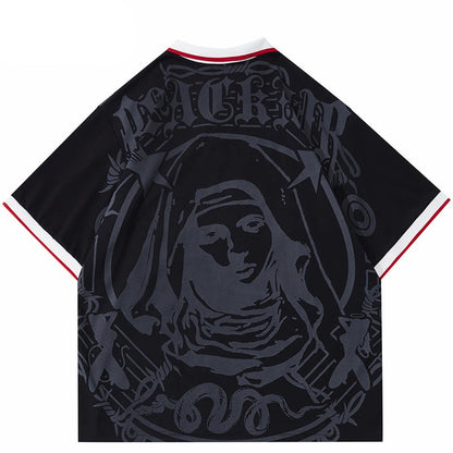 Virgin Mary Retro Graphic Embroidery Polo T-Shirt