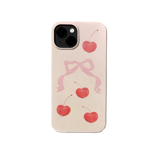 Front viewof the Pink Cherry Bow Iphone Case