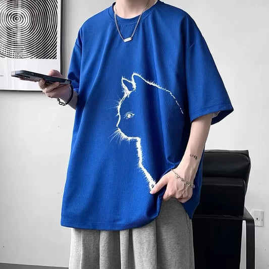 Loose Fit Short Sleeve Summer Cat T-Shirt