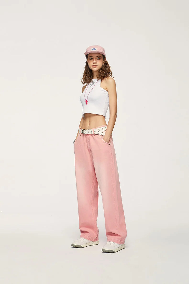 Pink High Street Wide Leg Jeans