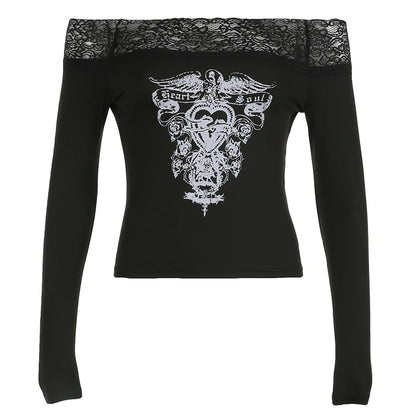 Gothic Black Lace Cropped Women's T-Shirt