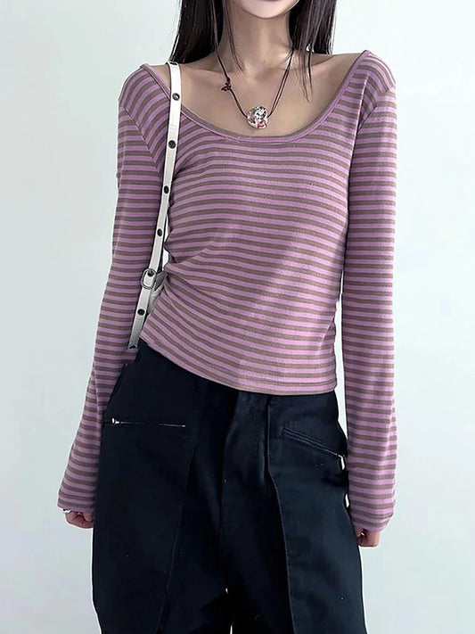 Striped Long Sleeve U-Neck T-Shirt