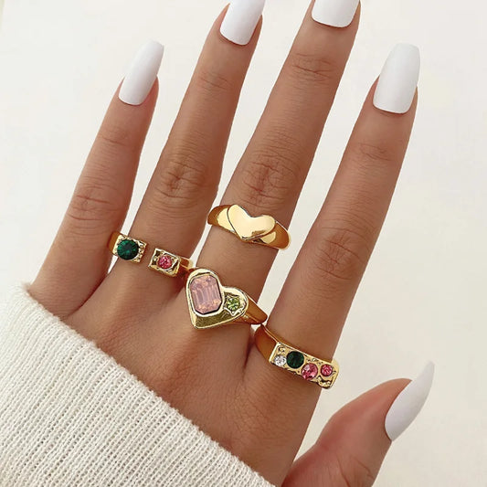 Anillos de corazón con piedras preciosas suaves Y2K