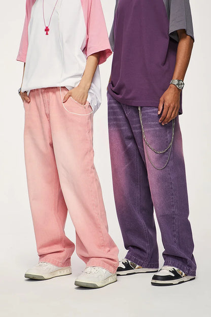 Pink High Street Wide Leg Jeans