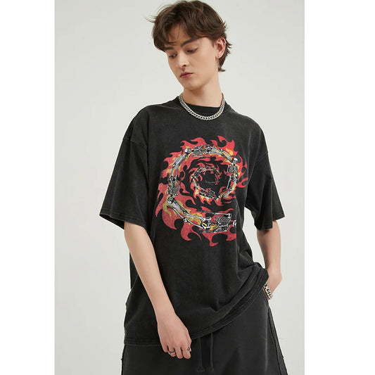 Vintage Burning Skull Oversized Graphic T-Shirt