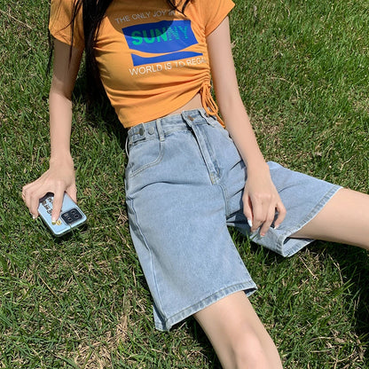 ZOENOVA - Pantalones cortos vaqueros con cinturón para mujer, holgados, estilo Y2K, rectos, vintage, estilo urbano, de mezclilla, sueltos, para verano, 2024