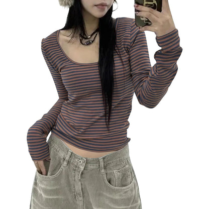 Striped Long Sleeve U-Neck T-Shirt