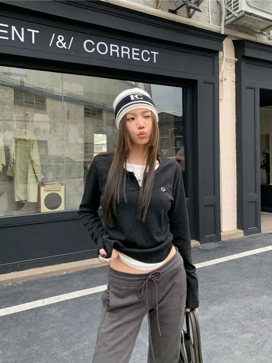 Stylish Korean O-Neck Long Sleeve T-Shirt