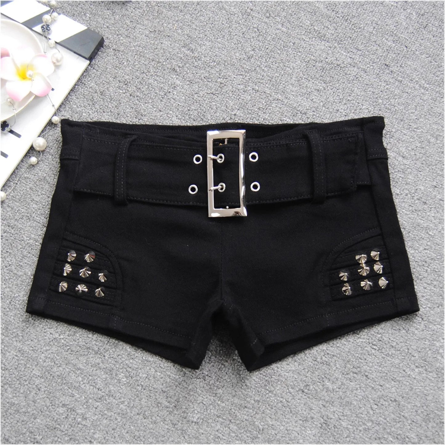Black Low Waisted Denim Shorts Shorts