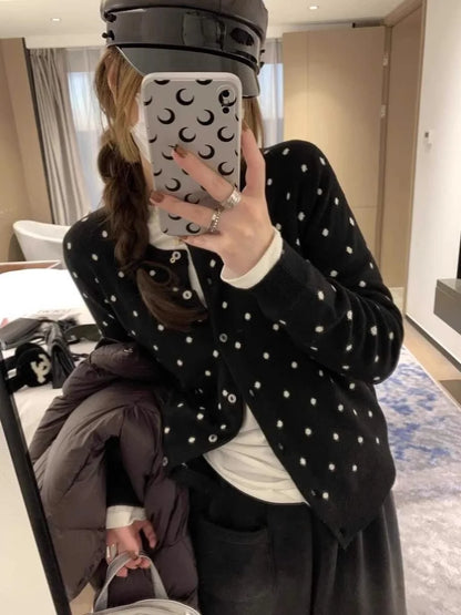 Korean Dots Knitted Cardigan