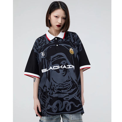 Virgin Mary Retro Graphic Embroidery Polo T-Shirt