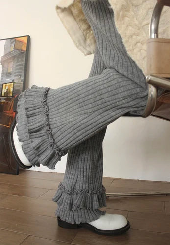 Vintage Korean Ruffles Flare Wide Pants