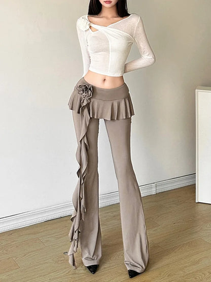 Ruffled Flower Straight Leg Vintage Pants