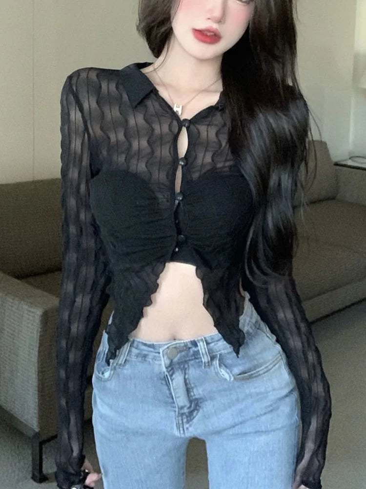 Y2K Sexy Hollow Irregular Blouse Shirt