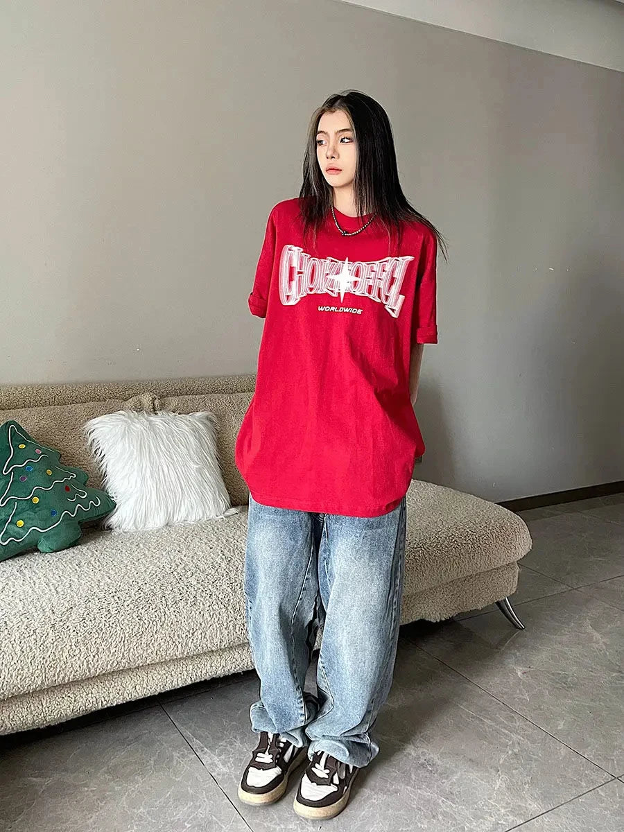 Camisetas de manga corta con estampado vintage coreano Y2K, ropa de calle de estrellas Kpop, Acubi, Harajuku, Egirl, estética grunge, camisetas extragrandes, ropa
