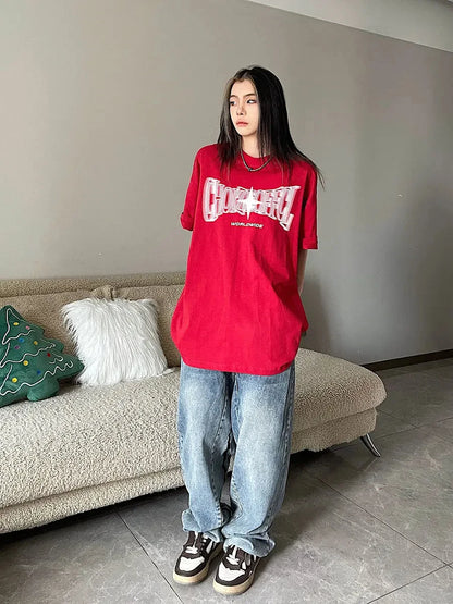 Camisetas de manga corta con estampado vintage coreano Y2K, ropa de calle de estrellas Kpop, Acubi, Harajuku, Egirl, estética grunge, camisetas extragrandes, ropa