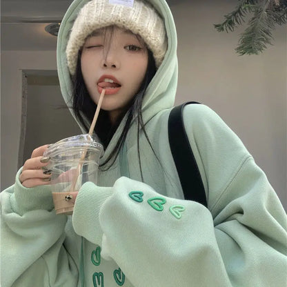 Sweet Heart Embroidery Soft Girl Hoodie