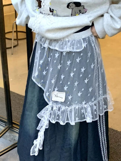 Gauze Lace Irregular Split Skirt