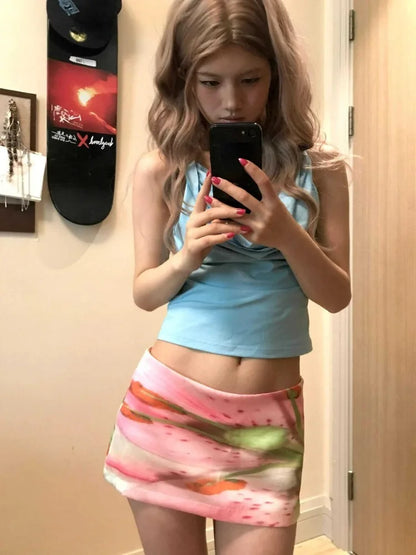 Pink Y2K Aesthetic Mini Skirt Grunge