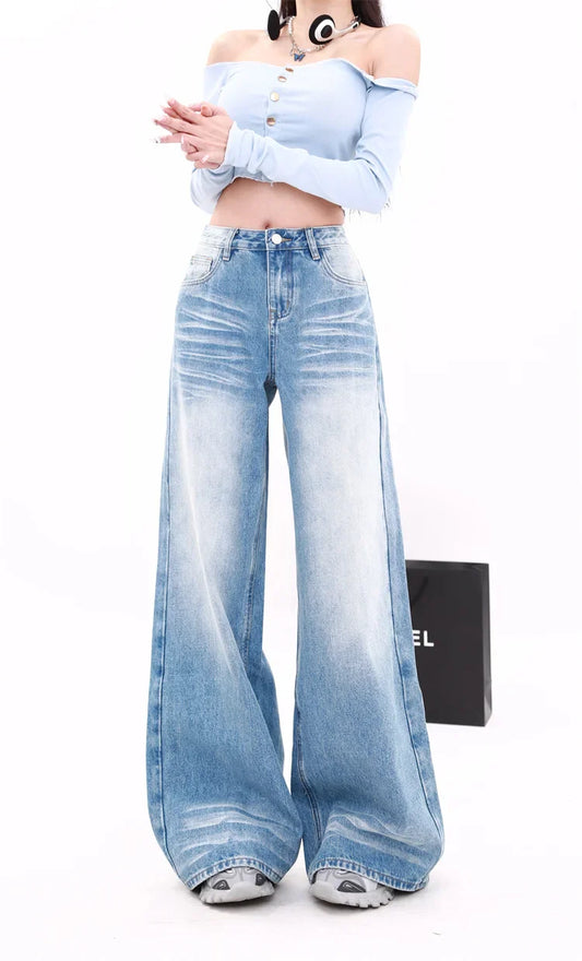 Model wearing the blue Relaxed Wide-Leg Jeans