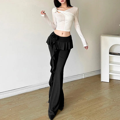 Ruffled Flower Straight Leg Vintage Pants
