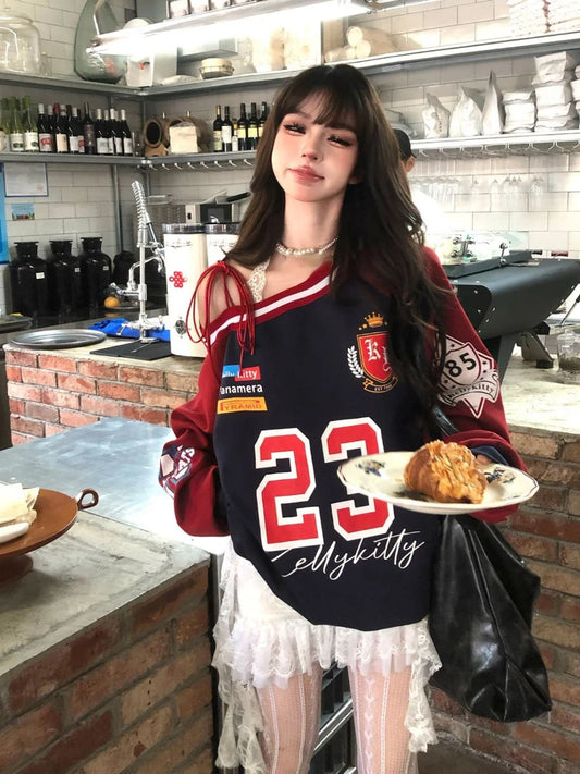 Vintage Contrast Color Letter Print Shirt