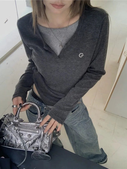 Stylish Korean O-Neck Long Sleeve T-Shirt