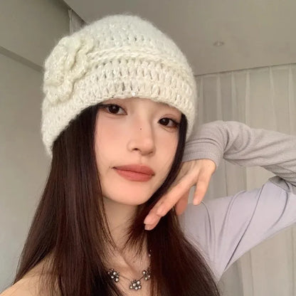 Sparkle Flowers Knit Beanie
