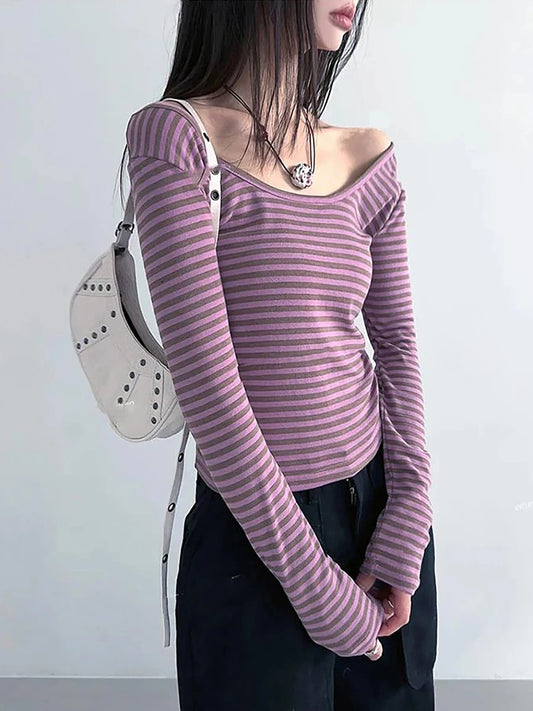 Striped Long Sleeve U-Neck T-Shirt