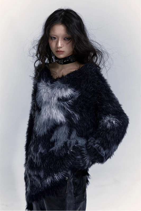 Model wearing thenblack Textured Patterned Sweater