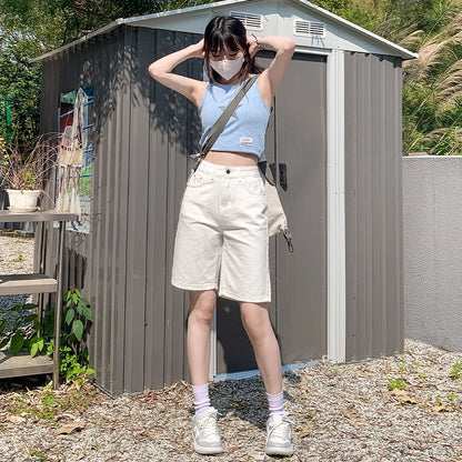 ZOENOVA - Pantalones cortos vaqueros con cinturón para mujer, holgados, estilo Y2K, rectos, vintage, estilo urbano, de mezclilla, sueltos, para verano, 2024