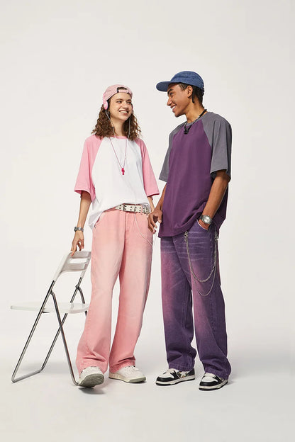 Pink High Street Wide Leg Jeans