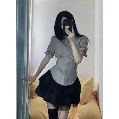 Elegant Slim White Blouses Japanese Shirt