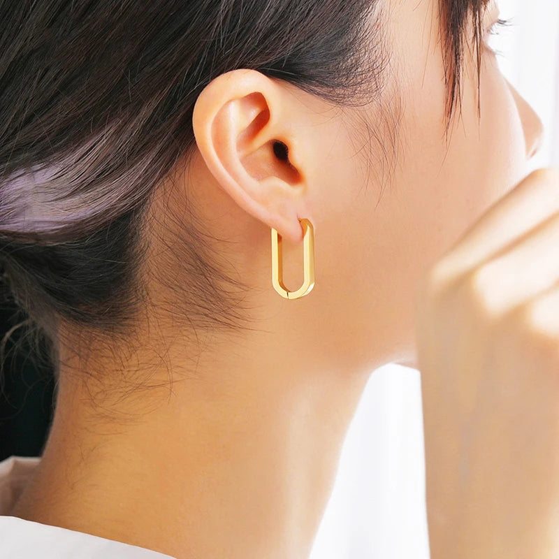 Steel Ear Buckle Oval Earrings