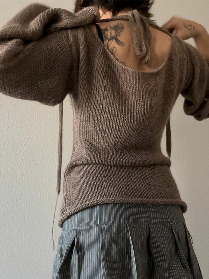 Chic Tie-Back Boat Neck Sweater