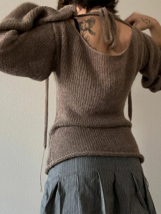 Chic Tie-Back Boat Neck Sweater