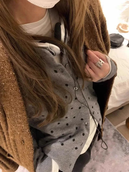 Korean Dots Knitted Cardigan