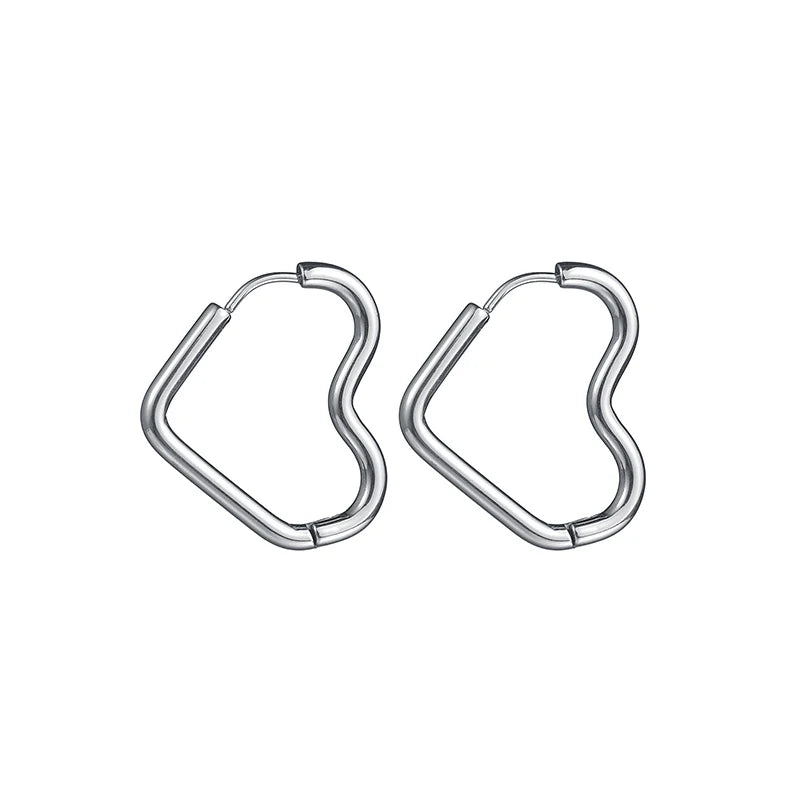 Round Oval & Heart Stainless Earrings
