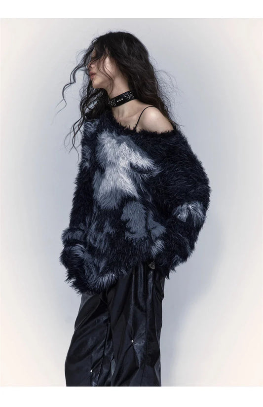 Model wearing thenblack Textured Patterned Sweater