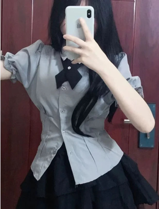 Elegant Slim White Blouses Japanese Shirt