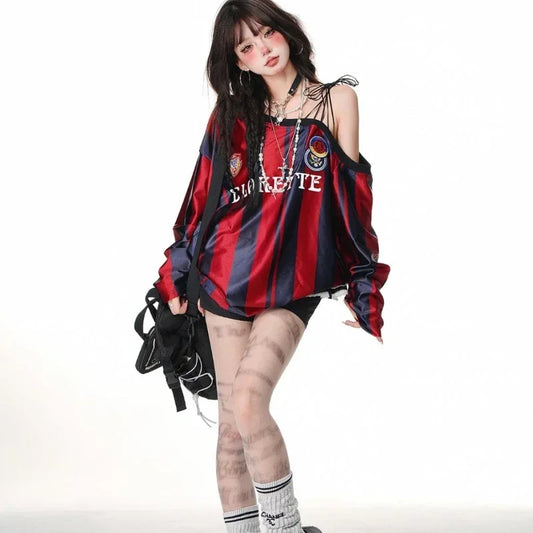 Vintage Off Shoulder Long-sleeved T-shirt