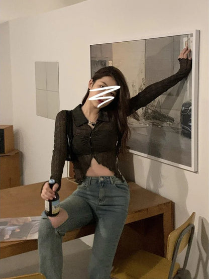 Y2K Sexy Hollow Irregular Blouse Shirt