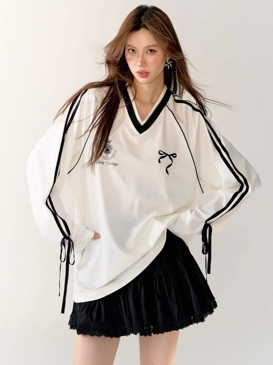 Sweet Oversized V-Neck Graphic Sweatshirts