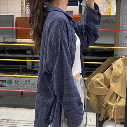 Plaid Oversized Retro Button-Up Shirt