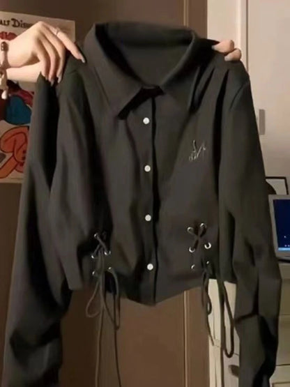 Black Casual Bandage Blouse Shirt