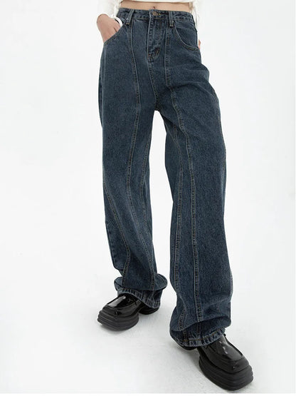 Casual High Waist Dark Blue Jeans