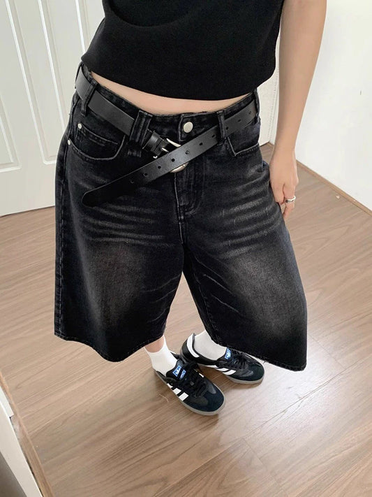 Retro Black Washed Denim Shorts